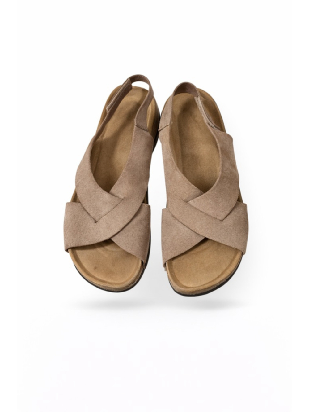 Autenti Leather Suede Slingback Cork Wedge Sandals Women's US 8–8.5 Taupe